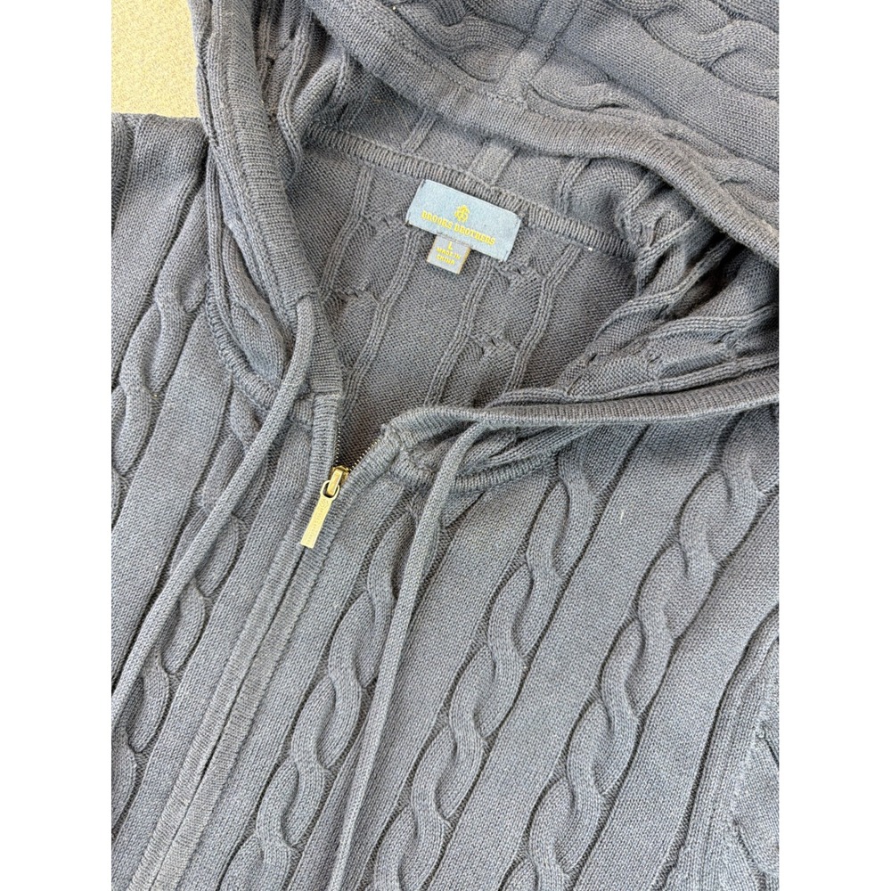 Brooks Brothers Hoodie‎ Women L Navy Cable Knit Combed Cotton Full Zip Sweater